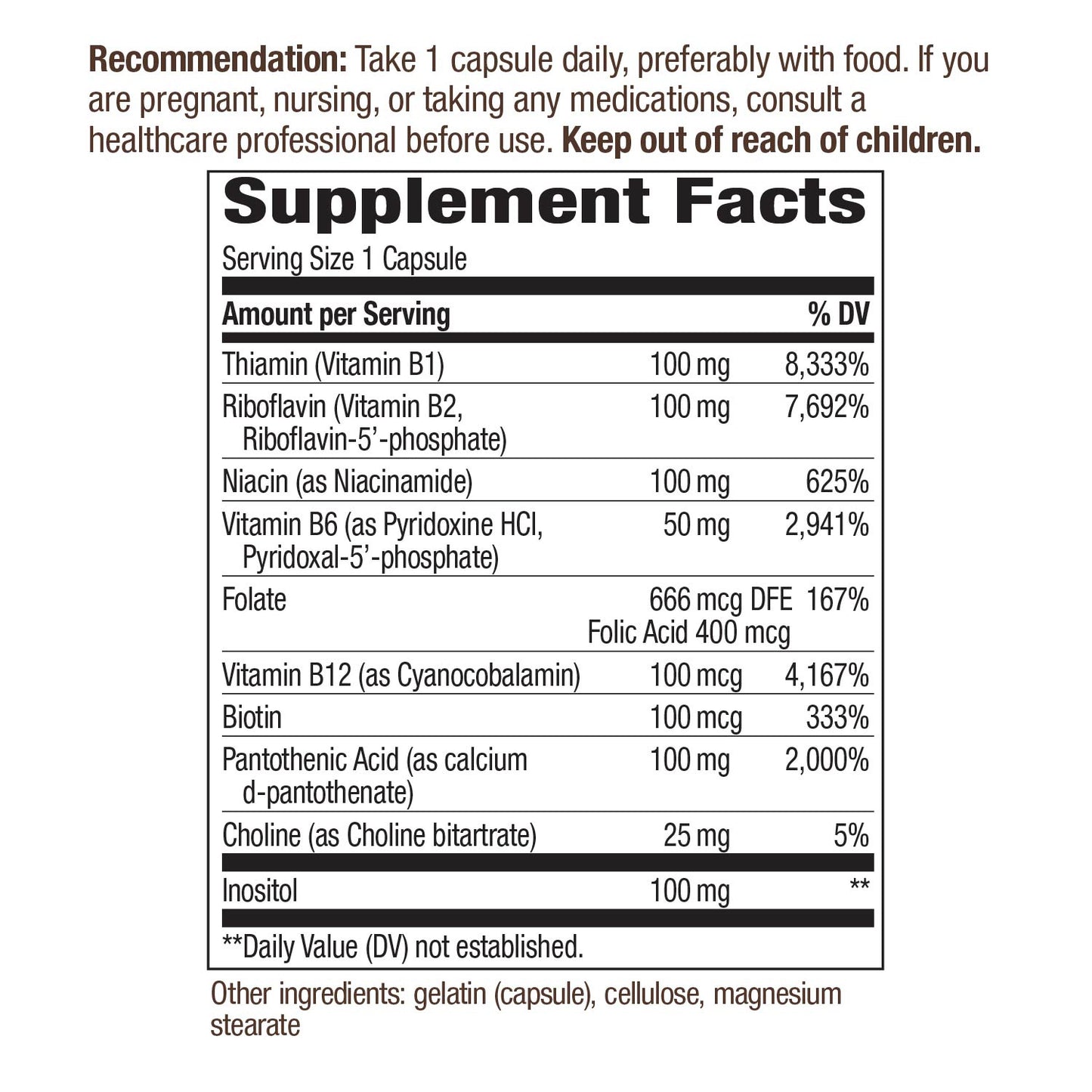 Nature's Way Vitamin B-100 Complex, 100 Capsules