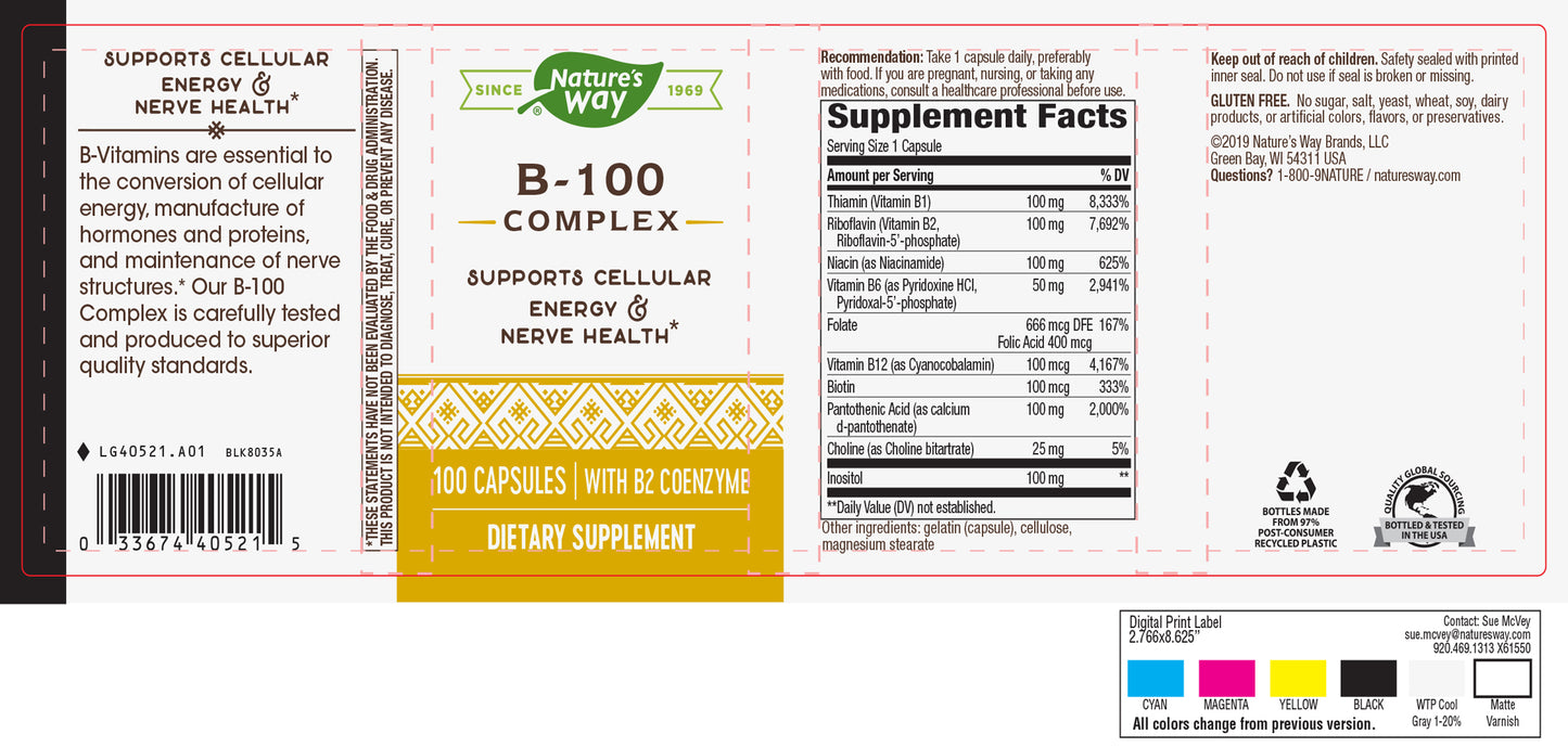 Nature's Way Vitamin B-100 Complex, 100 Capsules