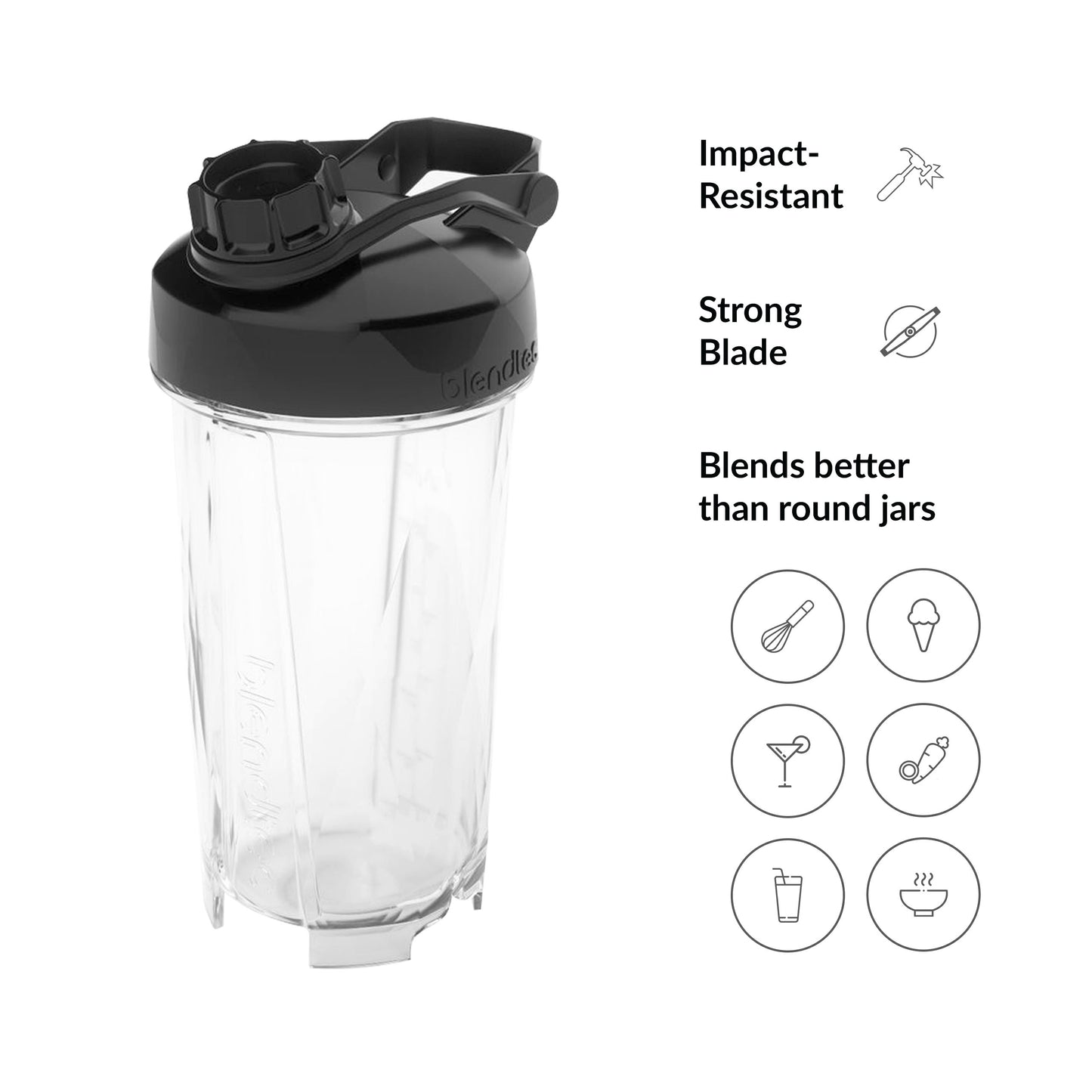 Blendtec GO (30 oz) Bottle, Reusable Single Serve Blender Cup, Includes Travel Lid, BPA-Free Jar, Clear