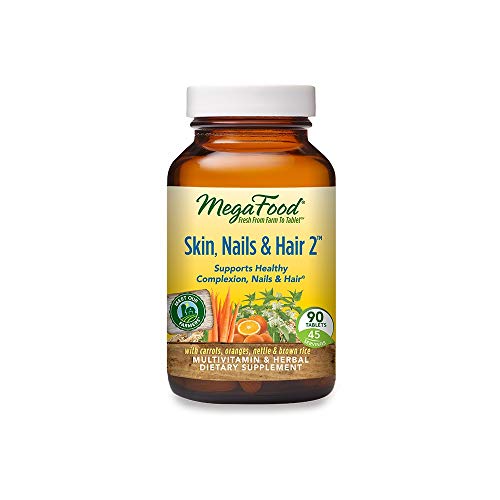 MegaFood, Skin, Nails & Hair 2, Supports Healthy Complexion, Nails & Hair, Multivitamin & Herbal Dietary Supplement, Gluten Free, Vegan, 90 Tablets