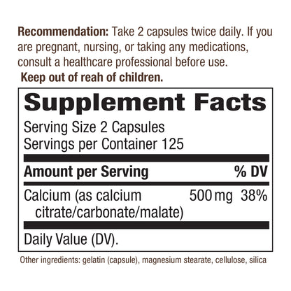 Nature's Way Calcium Citrate Complex, 500 mg per serving, 250 Capsules