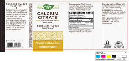 Nature's Way Calcium Citrate Complex, 500 mg per serving, 250 Capsules