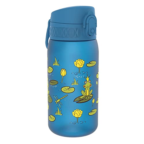 Ion8 Kid's One Touch On-The-Go Printed Water Bottle - Leakproof and BPA-Free Water Bottle - Fits Car Cup Holders and Kid's Backpacks 12 oz / 350 ml - Frogs
