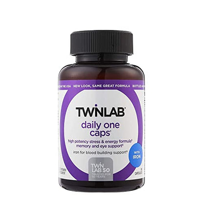 Twinlab Daily One Caps with Iron - Daily Multivitamin for Women & Men with 26 Essential Vitamins and Minerals - Vitamins for Energy, Immune Support, Stress Relief, Eye Health, 90 Caps