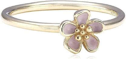 PANDORA Cherry Blossom Stackable Ring, Pink & 14K Gold 150174EN40-56 EU 7.5 US, With Gift Box
