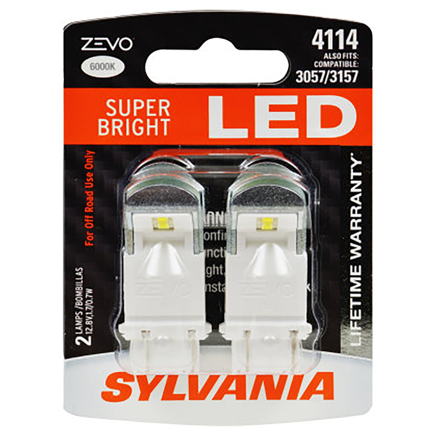 Sylvania Zevo 4114 White LED Super Bright Interior and Exterior Daytime Running DLR and Back Up Reverse Light Mini Light Bulb Set, 2 Pack