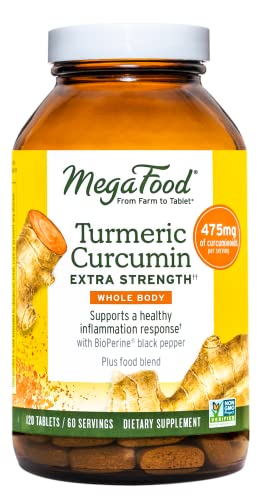 MegaFood Turmeric Curcumin Extra Strength - Whole Body Supplement to Support Healthy Inflammation Response with Black Pepper - Gluten Free, Vegan & Made Without Dairy & Soy - 120 Tabs (60 Servings)