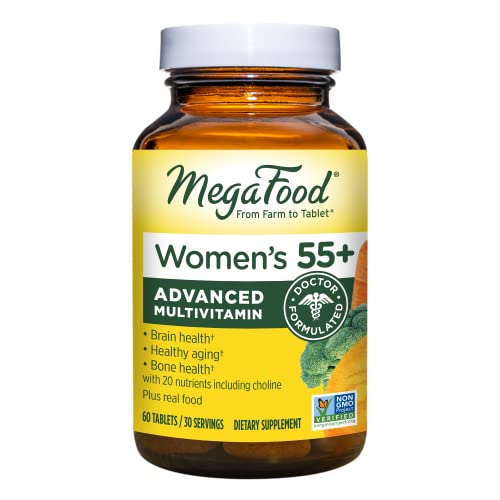 MegaFood Women's 55+ Multivitamin - Multivitamin with Vitamin D, B12, Biotin, Zinc, and Choline - Non-GMO, Gluten-Free, Vegetarian & Made Without Dairy and Soy - 60 Tabs (30 Servings)