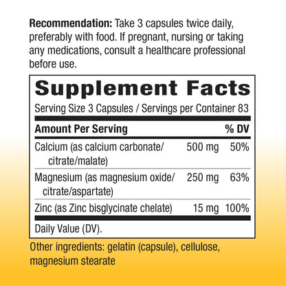 Nature's Way Calcium, Magnesium & Zinc, 250 Capsules (2 Pack)