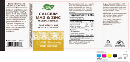 Nature's Way Calcium, Magnesium & Zinc, 765 mg per Serving, 250 Capsules