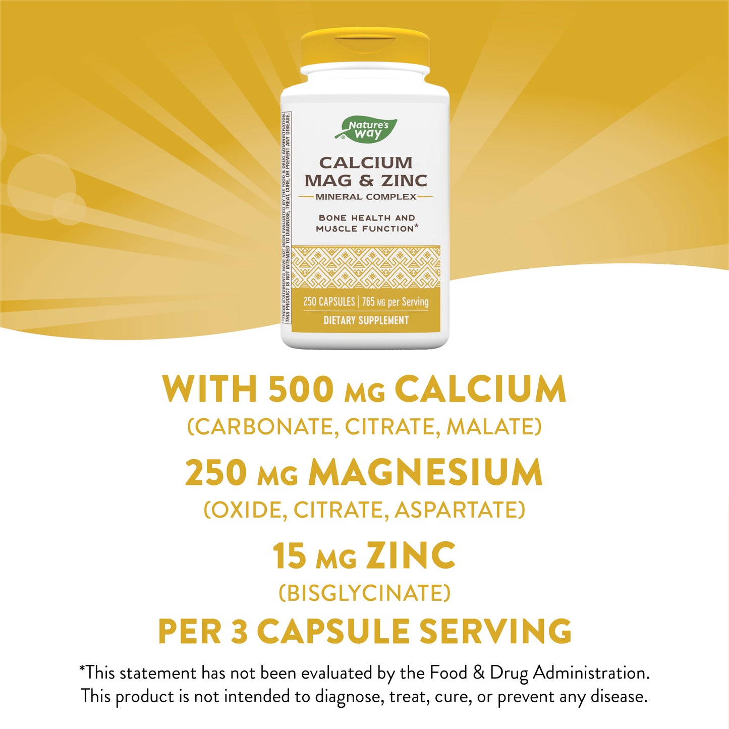 Nature's Way Calcium, Magnesium & Zinc, 765 mg per Serving, 250 Capsules