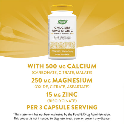 Nature's Way Calcium, Magnesium & Zinc, 765 mg per Serving, 250 Capsules