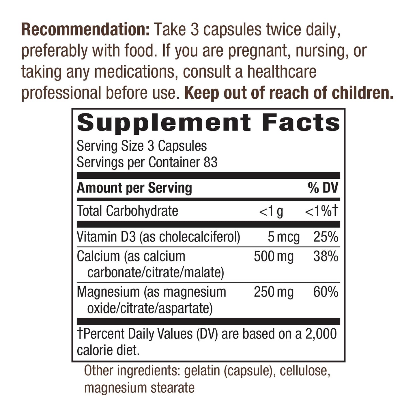 Nature's Way Calcium, Magnesium & Vitamin D, 250 Capsules, Pack of 2