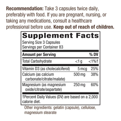 Nature's Way Calcium, Magnesium & Vitamin D, 250 Capsules, Pack of 2