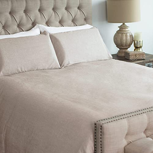 Cariloha Bamboo Linen Duvet Cover Set Includes Duvet Cover and 2 Pillow Shams - 3 Degrees Cooler Than Cotton - Soft and Smooth Bamboo-Linen Weave (King, Oatmeal)