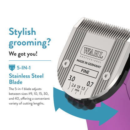 WAHL Professional Animal Creativa Cordless Dog, Cat, Pet, and Horse Clipper with 5-in-1 Adjustable Blade, Berry (41876-0431)