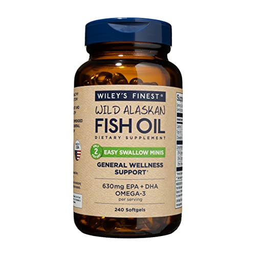 Wild Alaskan Omega-3 Fish Oil - Easy Swallow Minis 2X Double Strength 630mg EPA + DHA Natural Supplement 240 Mini Softgels