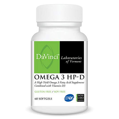 DaVinci Labs Omega 3 HP-D - Dietary Supplement for Healthy Joints and Immune, Cardiovascular and Skin Health Support* - With Vitamin D3 and More- Gluten-Free - Lemon Flavor - 120 Softgels