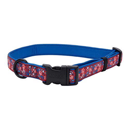 Coastal - Ribbon - Weave Collar, Red and Blue Paws, 5/8" x 12"-18"
