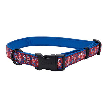 Coastal - Ribbon - Weave Collar, Red and Blue Paws, 5/8" x 12"-18"