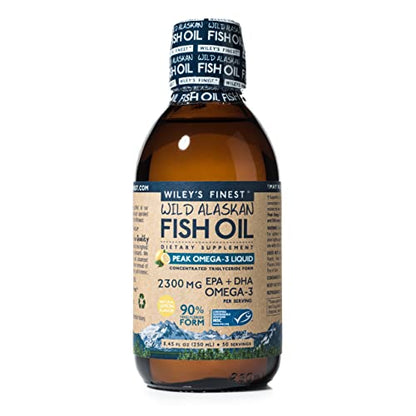 Wiley's Finest Wild Alaskan Fish Oil - Peak Omega-3 Liquid 2150mg EPA + DHA Omega-3 Natural Supplement 50 Servings (Packaging May Vary)