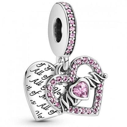 PANDORA Jewelry Heart and Mom Dangle Charm - Necklace or Bracelet Charm for Women - Sterling Silver with Pink Crystals, With Gift Box