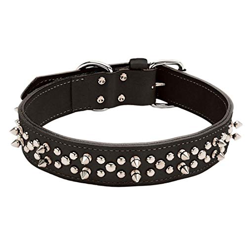 Coastal - Circle T Oak Tanned Leather Double-Ply Spiked Dog Collar - Black - 1 1/2‚Äù x 24‚Äù