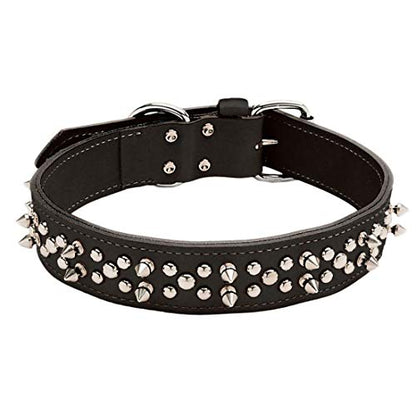 Coastal - Circle T Oak Tanned Leather Double-Ply Spiked Dog Collar - Black - 1 1/2‚Äù x 24‚Äù