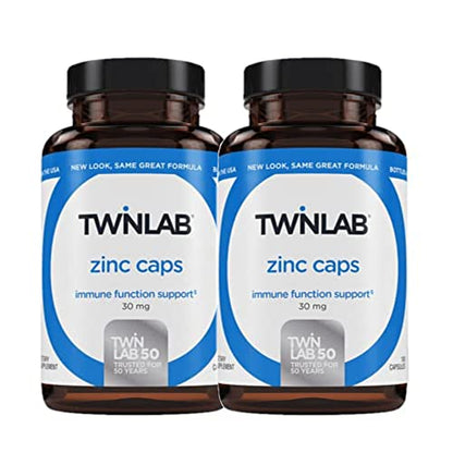 Twinlab Zinc Caps - Immune Support Supplement with Zinc Picolinate & Zinc Gluconate - Pure Zinc Supplement for Immune Defense, Healthy Skin - Zinc 30mg, 100 Capsules (Pack of 2)