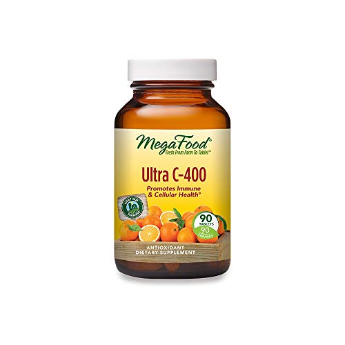 MegaFood Ultra C-400 mg - Immune Support and Support for Cellular Health with 400mg Vitamin C Plus Real Food - Non-GMO, Gluten-Free, Vegan, and Made Without Dairy or Soy - 90 Tabs