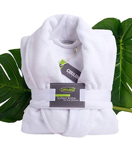 Cariloha Ultra-Plush Bamboo Bathrobe - Luxuriously Soft and Comfortable - Wicks Moisture - Eco-friendly - Unisex - Small/Medium - White