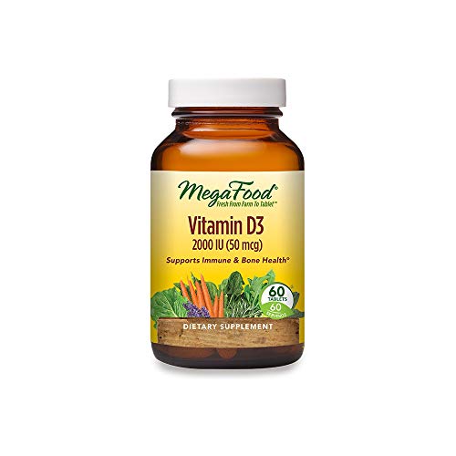 MegaFood, Vitamin D3 2000 IU, Immune and Bone Health Support, Vitamin and Dietary Supplement, Gluten Free, Vegetarian, 60 Tablets