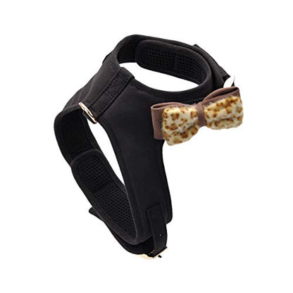 Coastal - Accent Fashion - Microfiber Dog Harness, Mod Black with Leopard Bow, X-Small (14"-16")