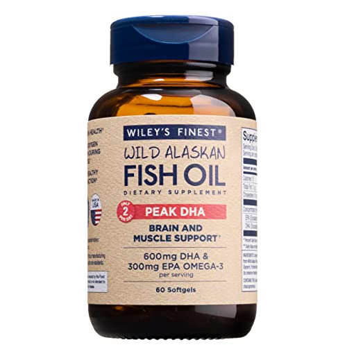 Wiley's Finest Wild Alaskan Fish Oil - Peak DHA, 900mg EPA + DHA Omega-3s, SQF-Certified, 60 Softgels
