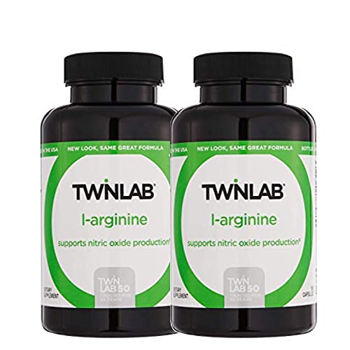 Twinlab L ARGININE 500MG - 100 Cap- Supports Nitric Oxide Production | Free Form Amino Acid (Pack of 2)