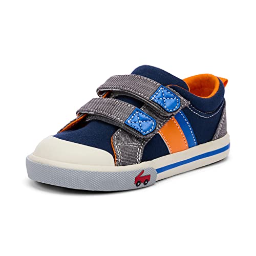 See Kai Run - Russell Sneaker for Toddlers, Navy/Gray Denim, 4