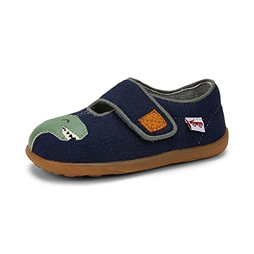 See Kai Run Cruz II - Easy-On Felted Wool Slippers for Little Kids - Navy Dino, Toddler 6