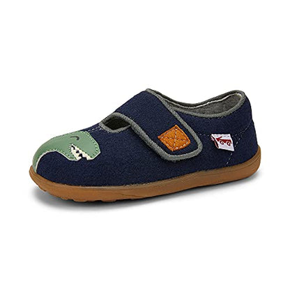 See Kai Run Cruz II - Easy-On Felted Wool Slippers for Little Kids - Navy Dino, Toddler 6