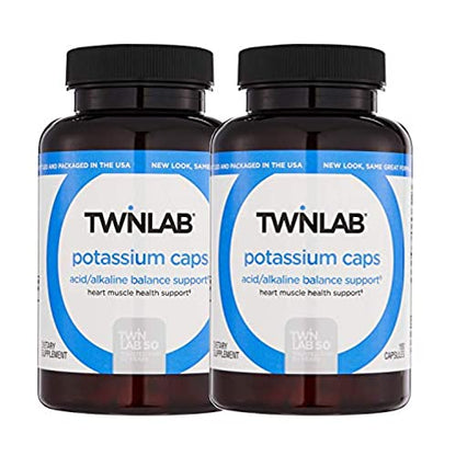 Twinlab Potassium Caps - Chelated Potassium Supplement for Heart Health, Leg Cramps Relief and Muscle Recovery - Potassium Citrate and Aspartate for PH Balance, 99 mg, 180 Caps (Pack of 2)