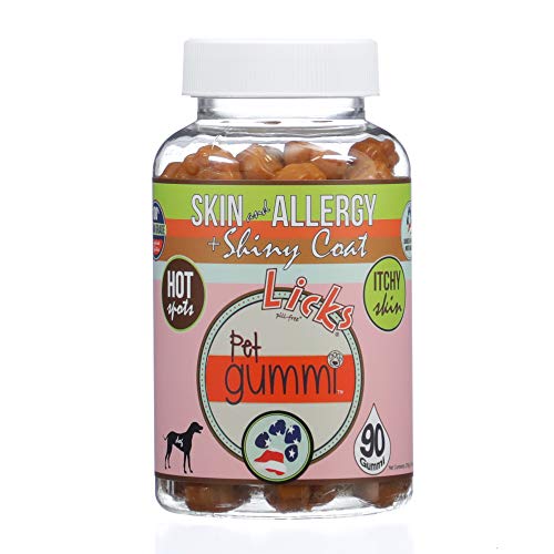 Licks Pill-Free Dog Skin and Allergy Gummies - Omega 3 Dog Allergy Relief - Dog Vitamins & Supplements for Itch Relief - Turmeric Supplement for Dog Skin - Dog Vitamin Gummies - 90 Gummies