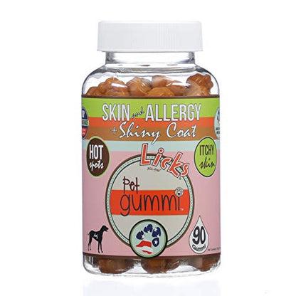 Licks Pill-Free Dog Skin and Allergy Gummies - Omega 3 Dog Allergy Relief - Dog Vitamins & Supplements for Itch Relief - Turmeric Supplement for Dog Skin - Dog Vitamin Gummies - 90 Gummies