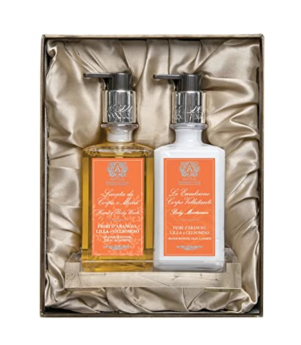 Antica Farmacista Gift Set with Hand/Body Wash, Body Moisturizer and Acrylic Bath/Body tray - Orange Blossom, Lilac & Jasmine