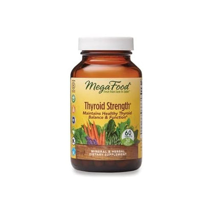 MegaFood Thyroid Strength - Mineral Supplement for Thyroid Support with Ashwagandha, Zinc, Iodine, L-Tyrosine, Selenium, and Copper - Gluten-Free, Made Without Dairy - Vegan - 60 Tabs (30 Servings)