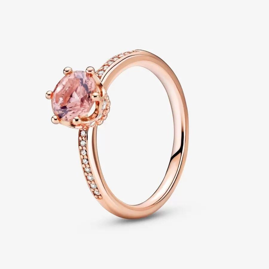 Pandora Pink Sparkling Crown Solitaire Ring, Size 60,with Gift Box