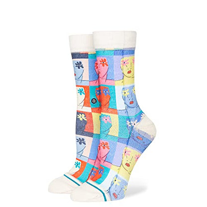 Stance Flower Faces Crew Socks (Small, Off White)