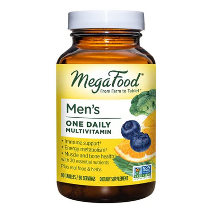 MegaFood Men's One Daily - Men's Multivitamin for Optimal Health and Well-Being - With B Complex Vitamins - Gluten Free, Non-GMO, Dairy Free, Soy Free - 90 Tablets