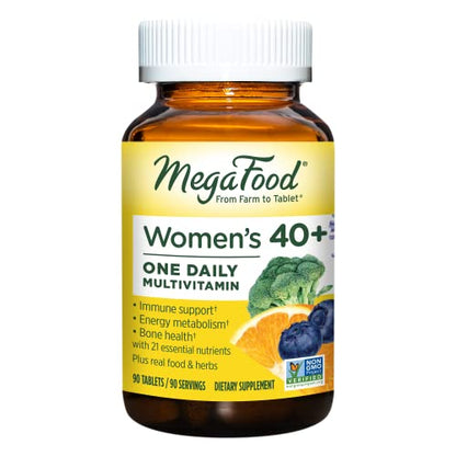 MegaFood Women's 40+ One Daily - Mineral & Multivitamin Supplement for Women with Vitamin B, C, & D, Folate, Biotin & Iron - Non-GMO, Gluten-Free, Vegetarian, and Made without Soy & Dairy - 90 Tabs