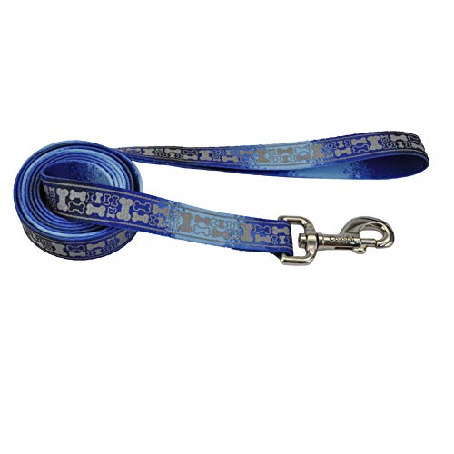 Coastal - Lazer Brite - LazerBrite Patterned Leash, Blue Multi Bone, 3/8" x 6'