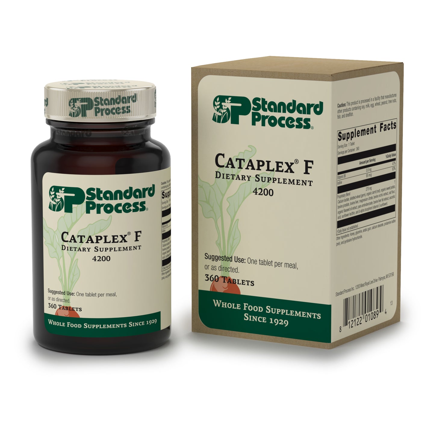 Standard Process Cataplex F - Whole Food Supplement, Thyroid Support, Metabolism, Skin Health, and Hair Health with Vitamin B6, Iodine, Flaxseed Oil - 360 Tablets