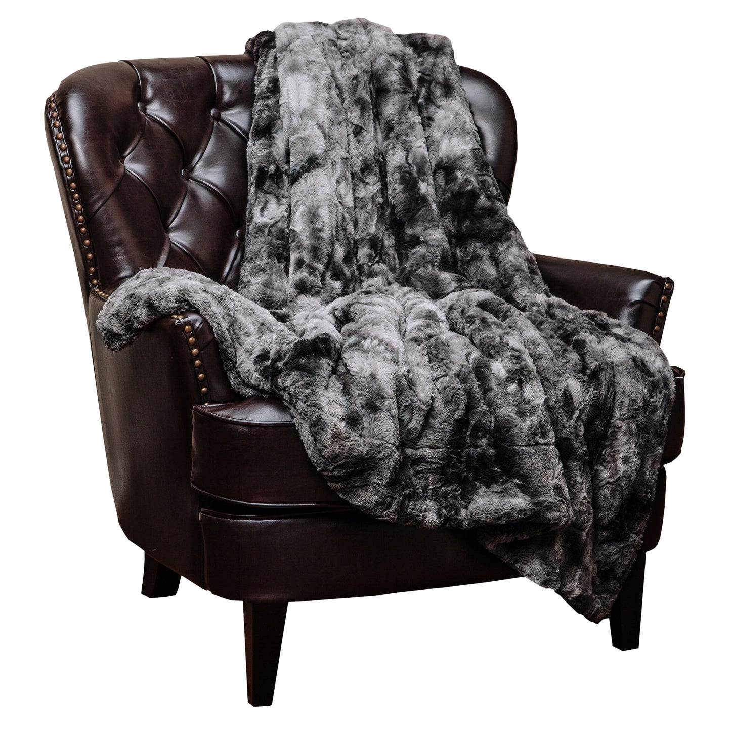Chanasya Faux Fur Bed Throw Blanket - Super Soft Fuzzy Cozy Warm Fluffy Beautiful Color Variation Print Plush Sherpa Microfiber Gray Blanket (86"x108") KING